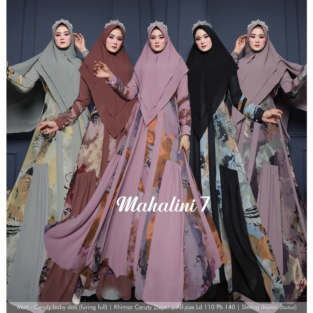MAHDIYA OUTFIT - GAMIS MAHALINI 7 SYARI - JUMBO BUSUI SET KERUDUNG - GAUN PESTA MEWAH ADEM XL 2XL