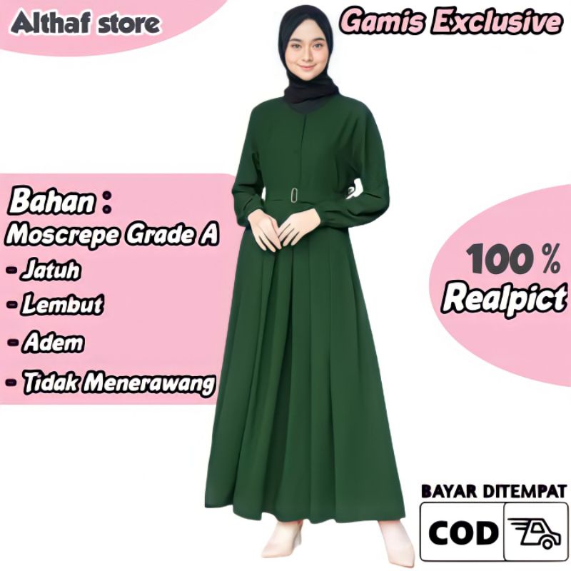 Gamis Busui Terbaru Modern 2021 Syar'i Elegan Remaja Sarah Maxy Bahan Moscrepe Warna Hijau Botol