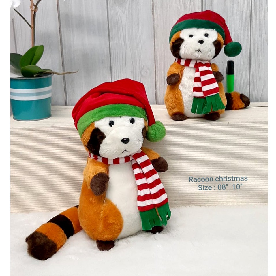 Boneka Natal racoon 30cm Souvenir merry christmas santa snowman cat animal