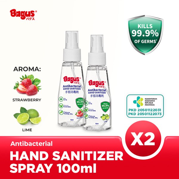 Twinpack Bagus Antibacterial Spray Hand Sanitizer Food Grade 70% 100ml