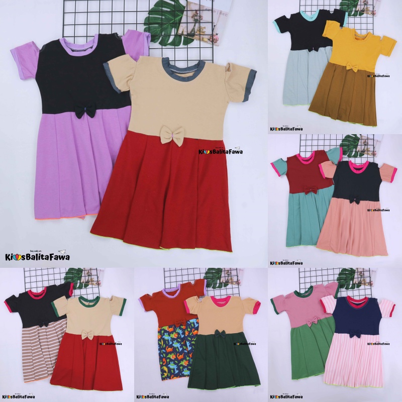 Dress Sabrina uk 6-7 Tahun / Baju Anak Perempuan Lengan Pendek Gaun Pesta Cewek Harian Murah Babycinnamon