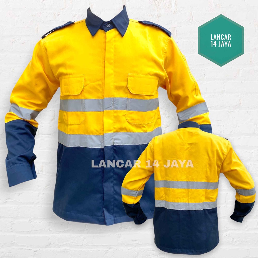 Baju Safety Lengan Panjang Katelpak Wearpack Atasan Safety Kombinasi 2 Warna Kemeja two tone