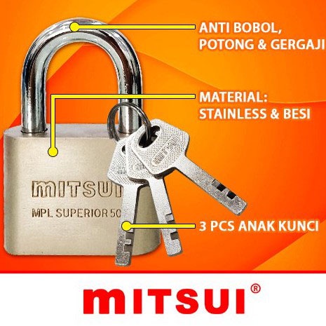 Gembok Pagar MITSUI MPL Superior Anti Maling Baja Anti Karat Pager Pintu Rumah Gerbang Rantai Padlock Koper