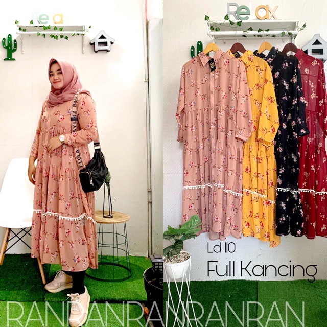 Long Tunic Ceruty Bangkok Motif Bunga Premium / Best Seller / Tunic Termurah / Long Tunic Terlaris