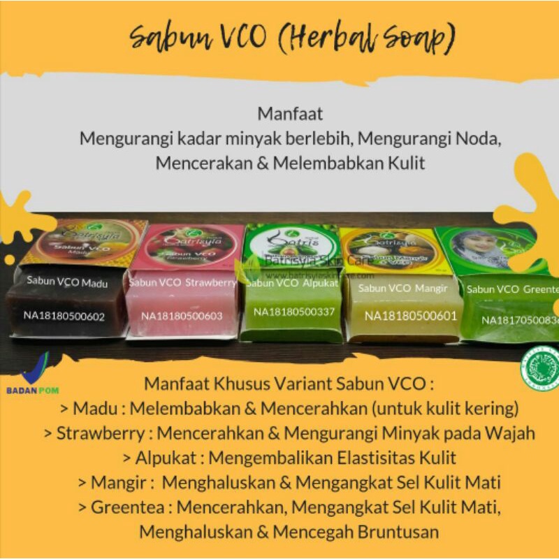 Sabun VCO batrisyia herbal untuk muka cerah anti kusam jerawat aroma kopi, greentea, beras, madu, kefir