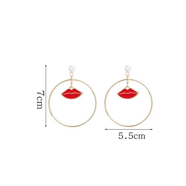 LRC Anting Tusuk Fashion Gold Big Circle Lip Earrings D44775