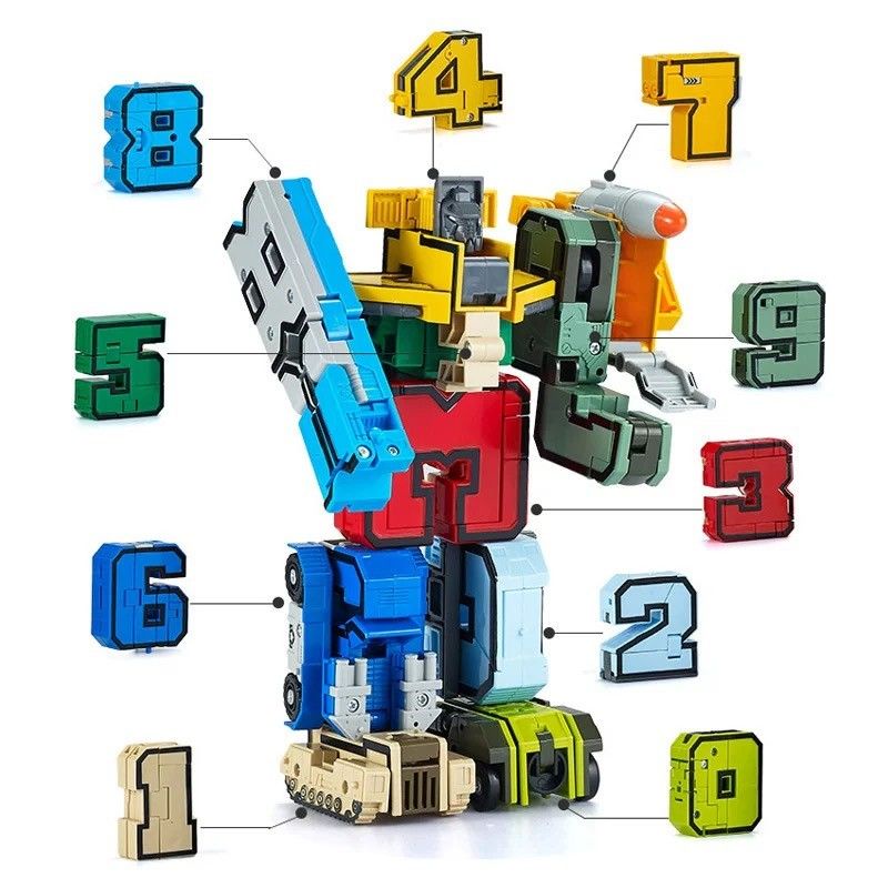 10pcs/set Angka Robot Matematika Mainan Edukasi Blok Konstruksi Bangunan Puzzle Kendaraan Model Militer Tank Rudal Helikopter Tempur