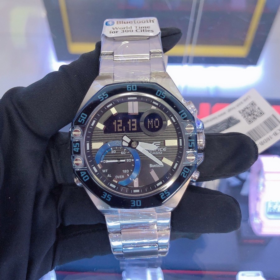 JAM TANGAN PRIA CASIO EDIFICE ECB-10DB-1B SILVER BLUE ORIGINAL
