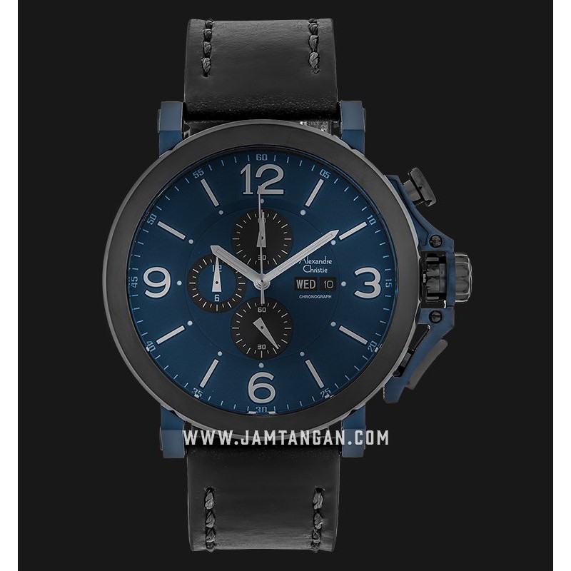 Alexandre Christie AC 6281 MC LUBBU Chronograph Men Blue Dial Black Leather Strap