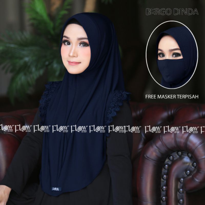 Jilbab Bergo Instan Simpel Dinda Free Masker Ori Flow-Navy