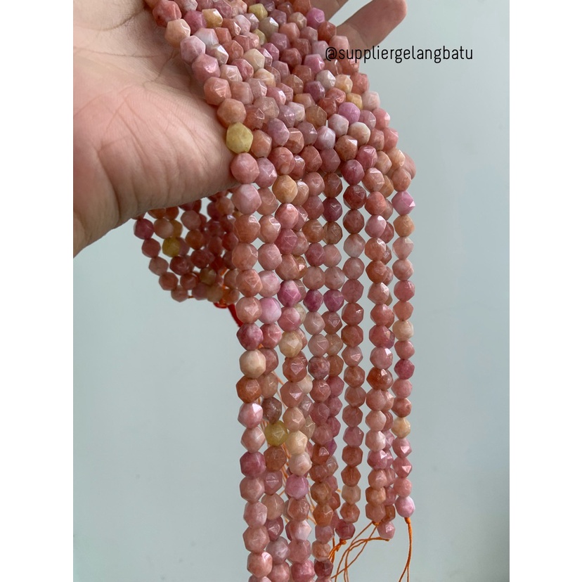 batu hexagon Stone 8mm sun stone bahan rangkai aksesoris peach akik