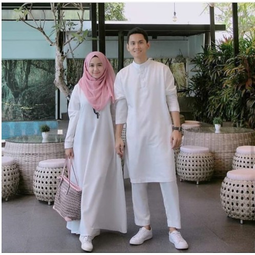 Gamis Couple aestetika Set Busana Muslim Seragam Pesta Polos Pasangan Suami Istri Murah