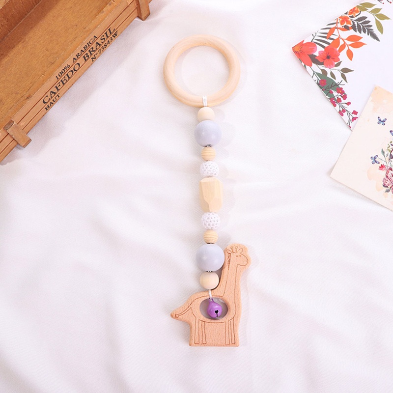 Mary 4pcs / Set Mainan Rattle / Teether Gantung Dengan Frame Kayu Untuk Stroller Bayi