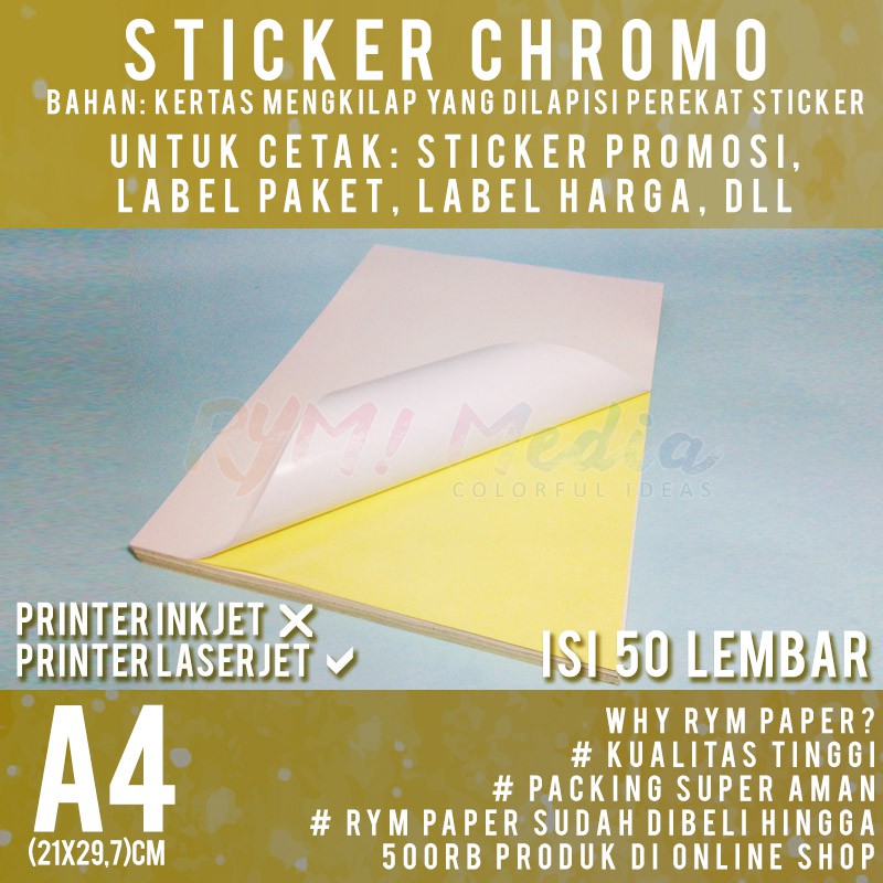 

Sticker Chromo A4 isi 50 Lembar / Kertas Stiker Glossy Mengkilap A4 JunDW