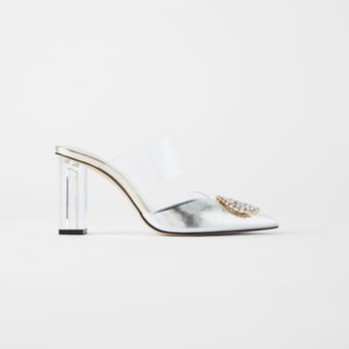 ZR Silvery Vinyl Transparan Heels Mule 451