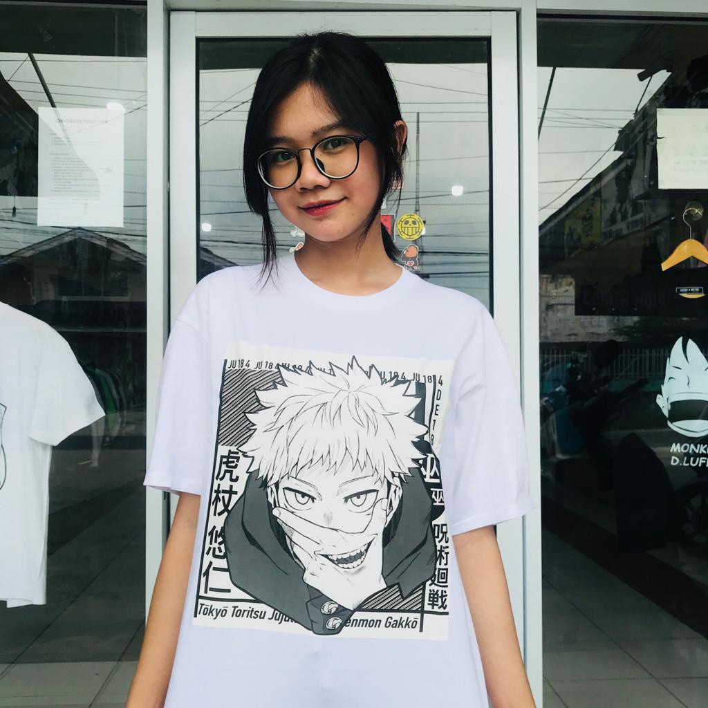 Tshirt Streetwear Itadori Yuji White Anime Manga Jujutsu Kaisen Unisex