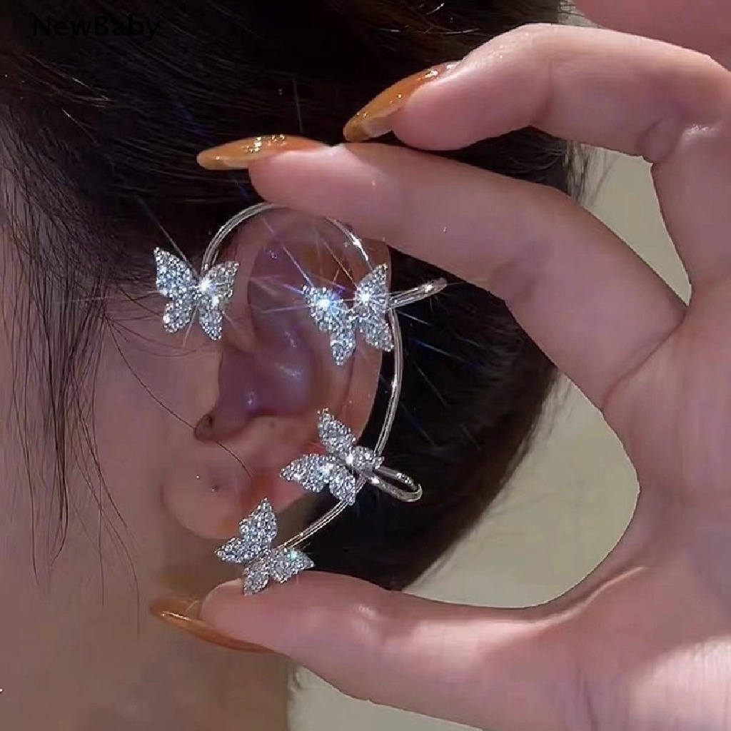 Anting Klip Tanpa Tindik Desain Daun Hias Kristal Berkilau Untuk Bayi Perempuan