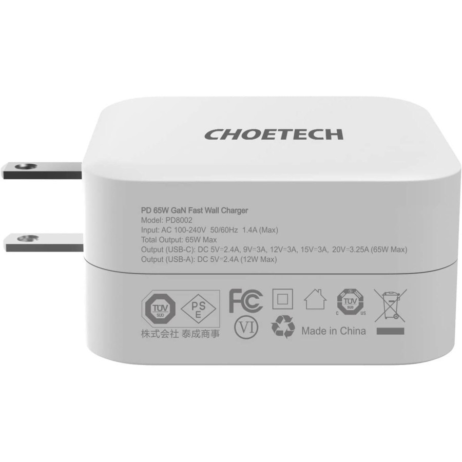 Travel Wall charger choetech Usb-Pd  2 port type-c 65w 2.4a-3.25a fast charging pd8002