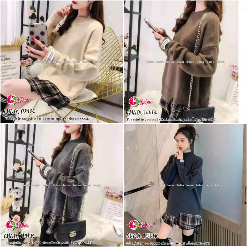 ANATA TUNIK BY BELVA SWEATER / BLOUSE RAJUT MIX KATUN FLANEL IMPORT
