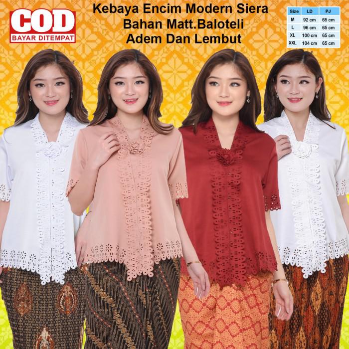 Dores Atasan Kebaya Encim Modern Lengan PendekKebaya Kondangan Wanita Mewah - Putih Cerah, M