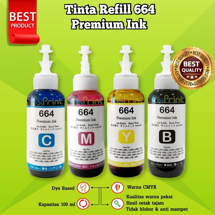 CMYK Paket Tinta Premium 664 Refill Botol 100ml EPSN L120 L360 L110