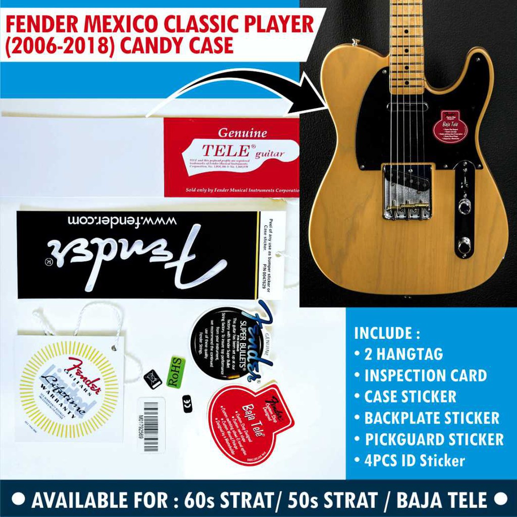 Fender Mexico Classical Player Guitar and Bass Candy Case Hangtag Set Plus Sticker Set