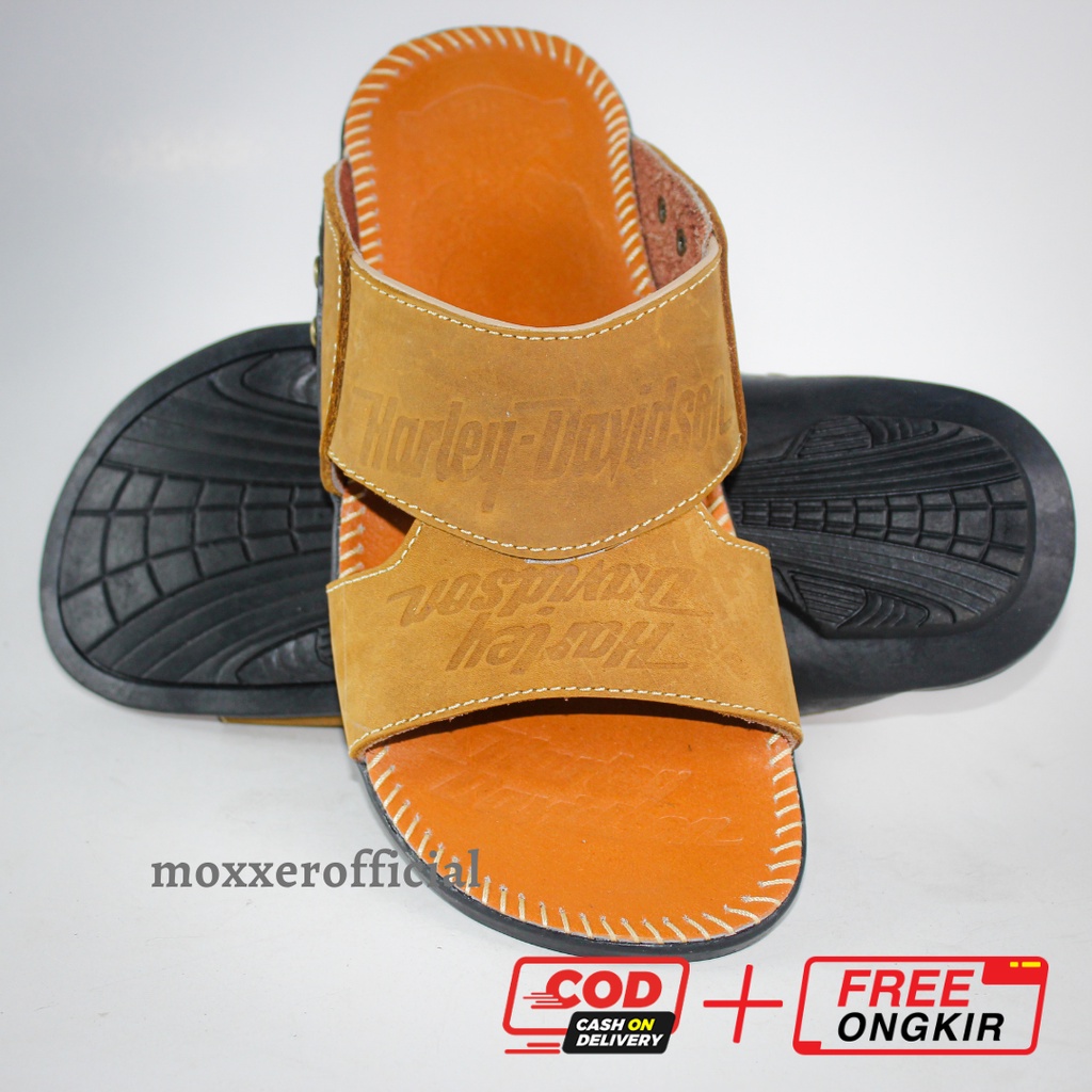 Sandal Kulit Asli Harley Davidson Full Up Sendal Kulit Asli Pria Sandal Slop Casual / Sendal Jepit Slide Selop Gosok