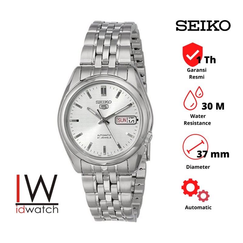 Seiko 5 SNK355K1 Automatic Jam Tangan Pria Original SNK355 Laki Cowok Strap Rantai Stainless