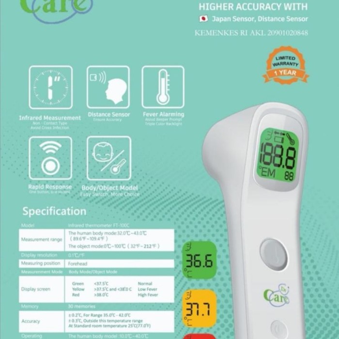 Laihoshope Thermometer Infrared Dr Care Digital Termometer Thermogun 2 Mode