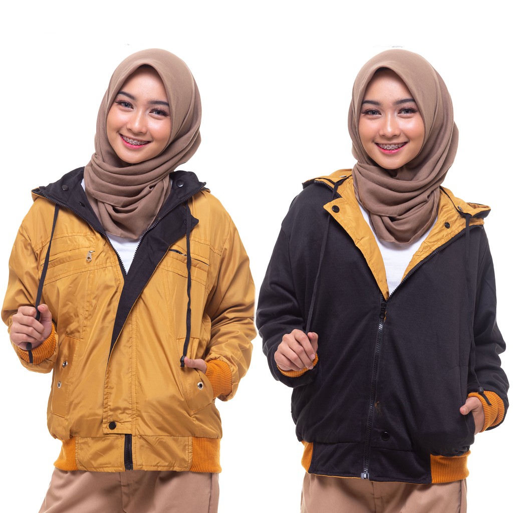 HEYLOOK Project - (Jaket 2 In 1) Jaket Wanita Jaket Parasut ANNA Jaket Bolak Balik Wanita Hodie Bisa Dilepas