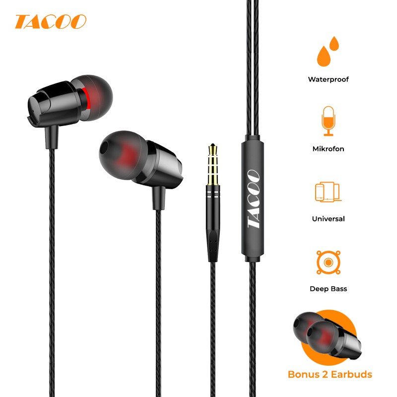

TACOO Earphone In-Ear TEH0410 Deep Bass n Stereo / Sport Earbuds Free 2 Silika Earbuds