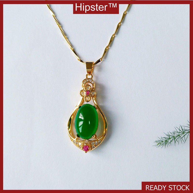 New Hot Sale Fashion Elegance Retro Emerald Pendant Gold Necklace