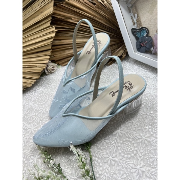 sepatu wanita Rafaizoutfit babyblue v Kelly tali tinggi 5cm kaca