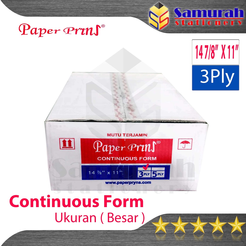 

Kertas Continuous Form Paper Prins 14 7/8 x 11 " ( Besar ) B3 Ply NCR / CF Paperprins Carbonize / Kertas Komputer Rangkap 3 Warna Putih - Merah - Kuning