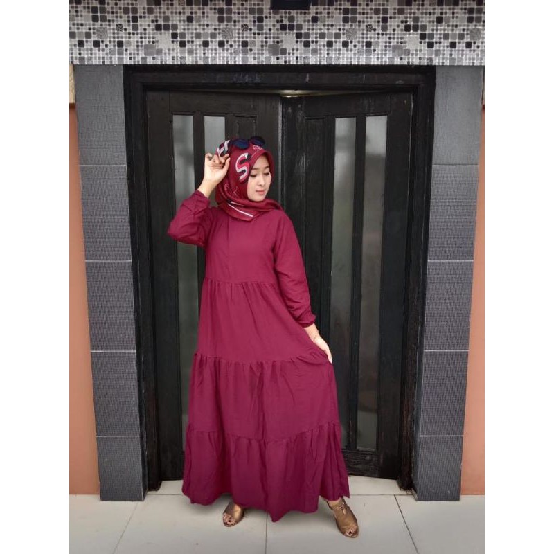 Gamis rayon kerut berjenjang