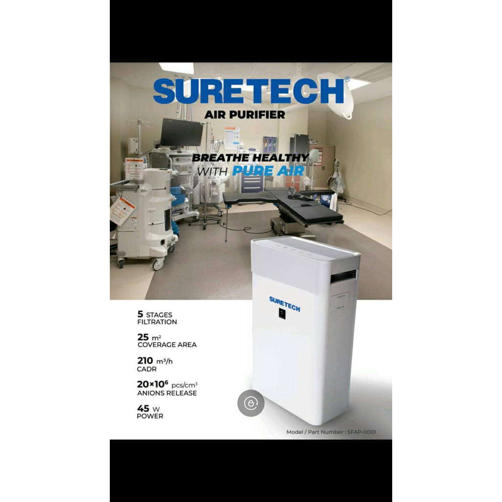 Portable Hepa Filter Air Purifier Termurah 5 Stage Pure Suretech Garansi 1 Tahun