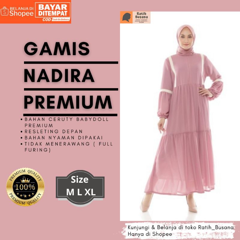 Gamis Ceruty Babydoll Premium Polos Busui Full Furing Nadira Dress Wanita Syari Terbaru