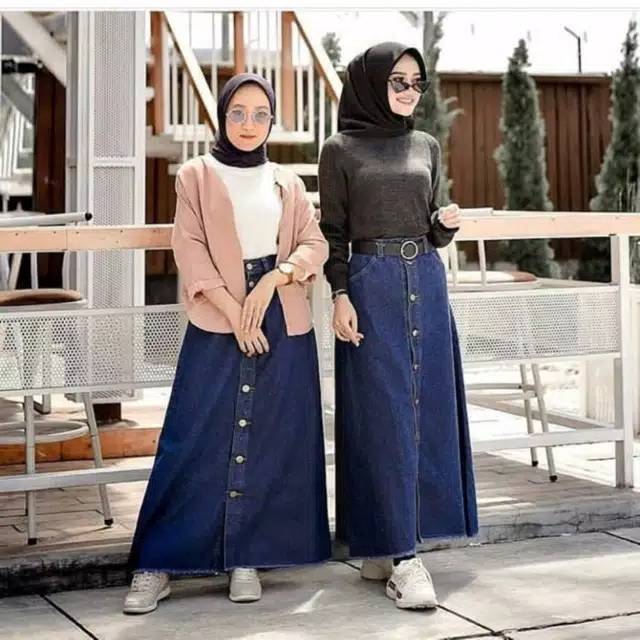  ROK  JEANS BUTTON ROK  JEANS KANCING DEPAN  ROK  JEANS 