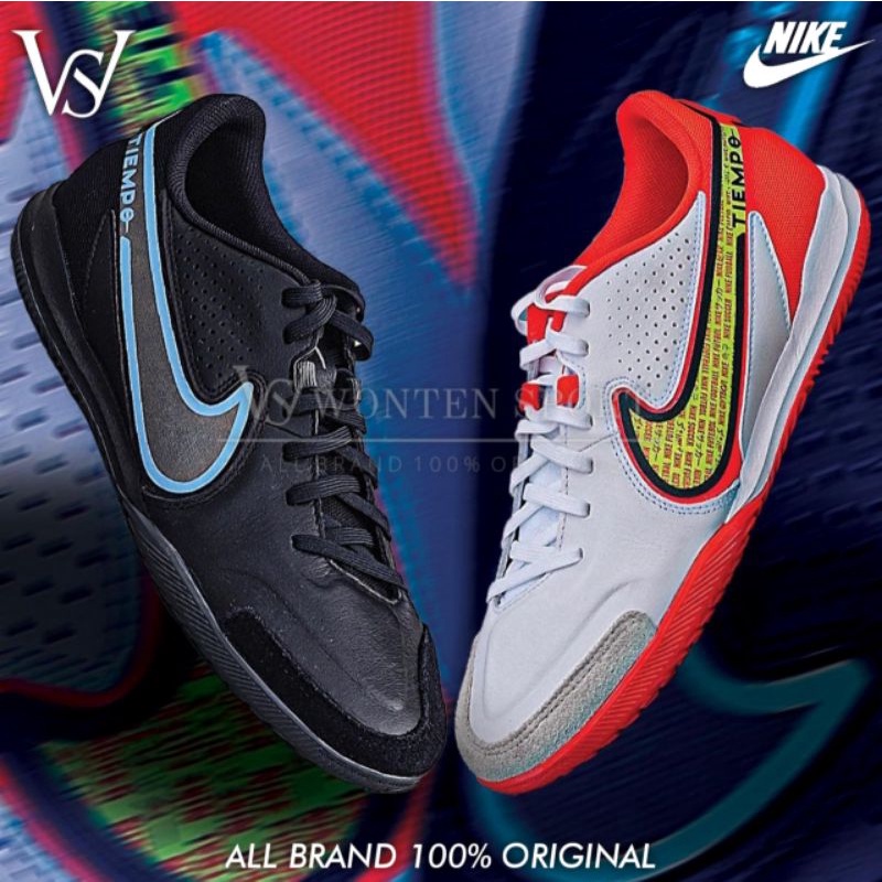 Sepatu Futsal Nike Tiempo Legend 9 Academy IC - Black Iron & White Bright Crimson Original