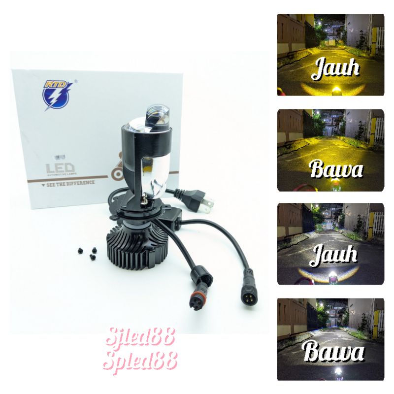 Lampu LED RTD Rayton M01X H4 Mini Projector untuk Motor