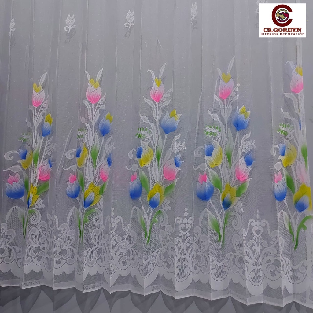 Gorden Vitrase Vitrace motif Bunga Tulip Tirai Jendela Pintu Minimalis