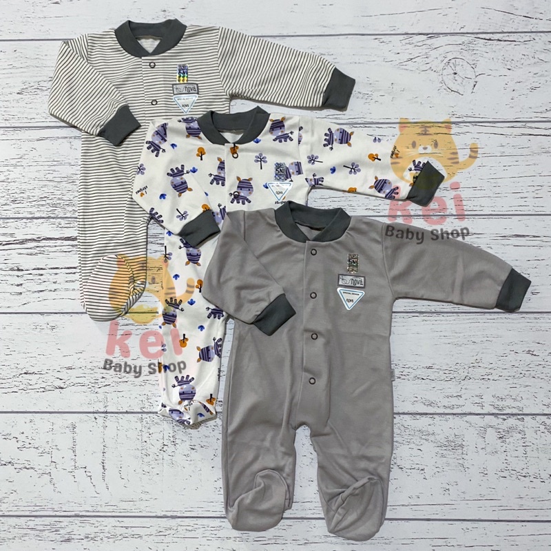 Nova Sleepsuit Bayi Newborn Tutup Kaki Abu - Piyama Bayi Jumper