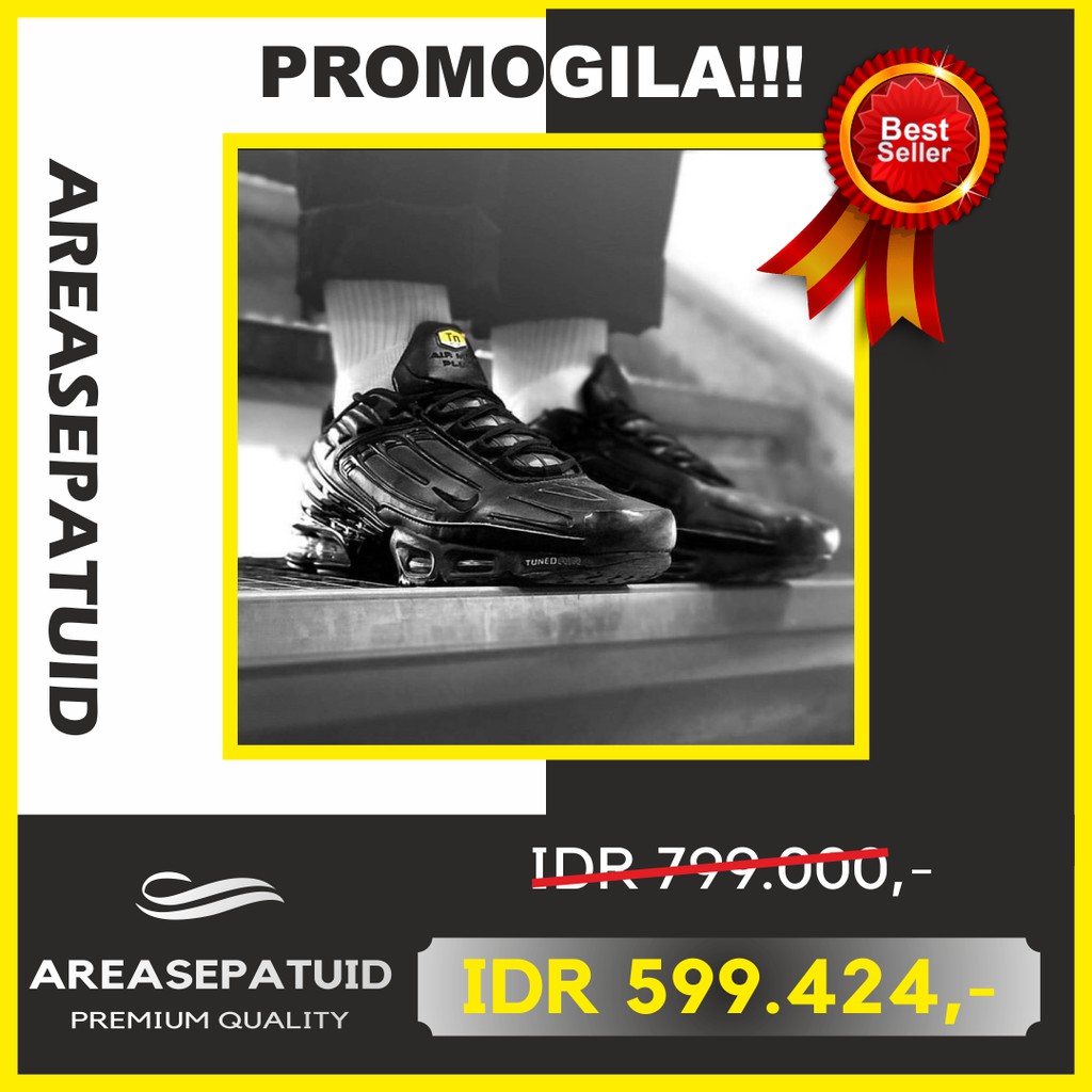 NIKE AIRMAX PLUS 3 " BLACK WOLF GREY " - SEPATU SNEAKERS PRIA BRANDED - PREMIUM HIGH QUALITY