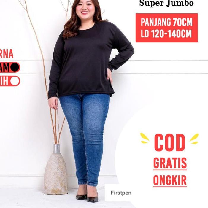 Best - Kaos Manset Polos Hitam Putih Lengan Panjang Wanita Jumbo Bigsize LD Sampai 130 한