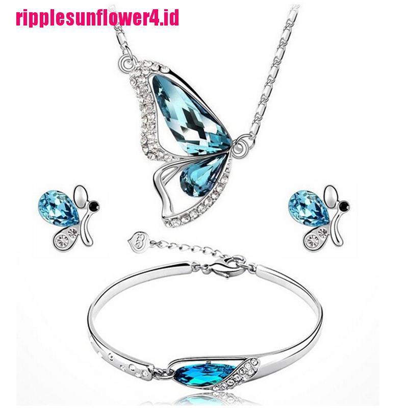 Butterfly Kalung Anting Gelang Kristal Bentuk Kupu-Kupu