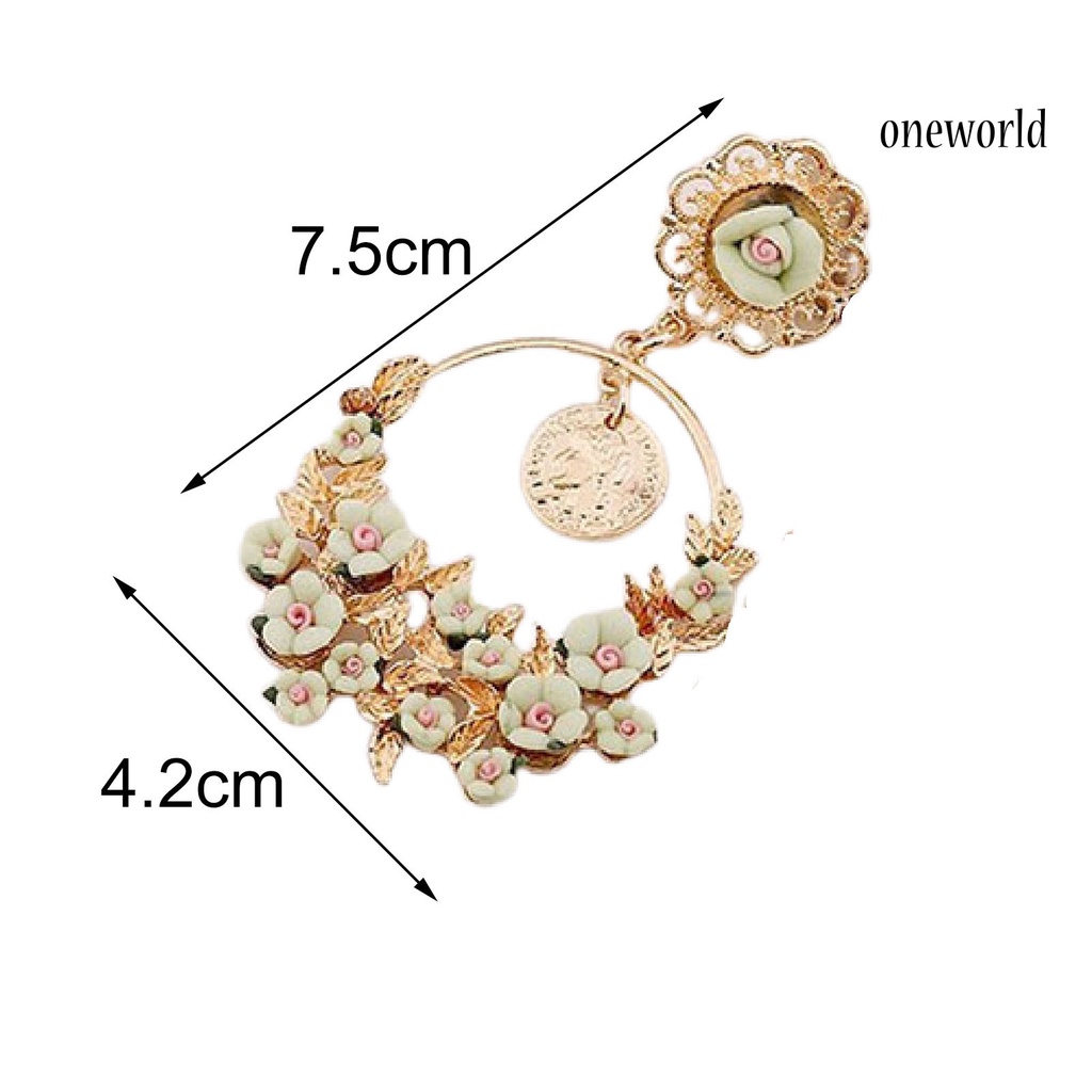 OW@ Ear Studs Circular Ring Not Rust Flowers Pattern Women’s Fashion Flower Dangle Ear Studs for Daily Life