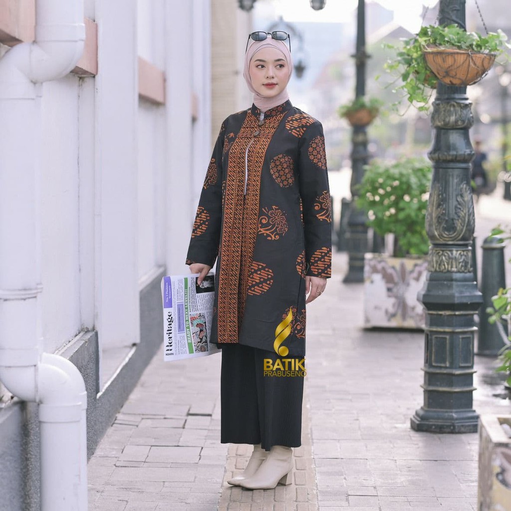 BAJU KEMEJA BATIK WANITA MODERN Prabuseno - Utari Tunik Batik Wanita Lengan Panjang