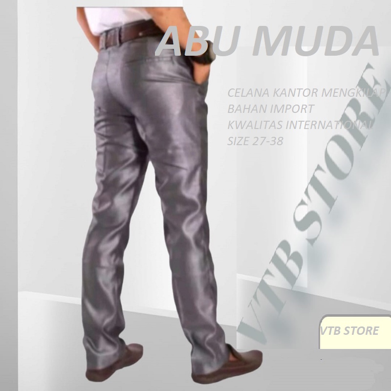 Celana Bahan Dasar Mengkilap Metalik Slimfit Kerja Kantor Formal / NDS