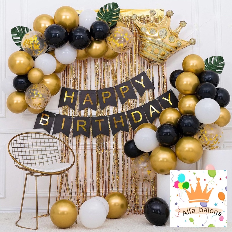 Paket Dekorasi Black Gold Chrome/ulang tahun/tedak sinten/aqiqah/khitanan