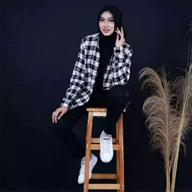 flanel wanita lengan panjang kemeja kotak unisex